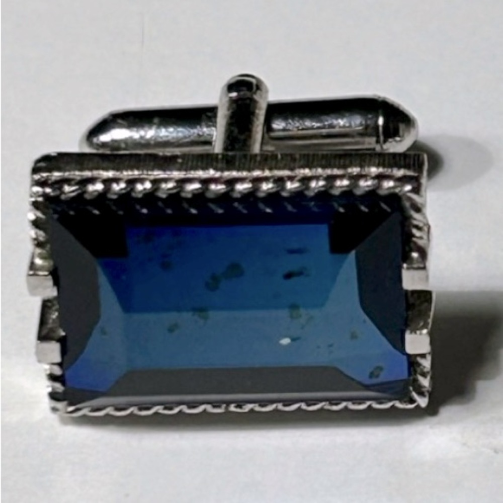 Swank Silver Tone Rectangular With Blue Stone Cuf… - image 2